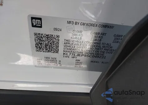 2025 Chevrolet Trax Fwd 2Rs from USA, damaged, VIN KL77LJEP9SC049231